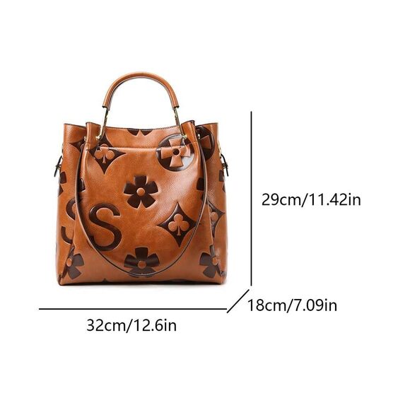 1965 Top Handle Handbags Leather Tote Bag Trendy Bucket Bag Floral Embossed